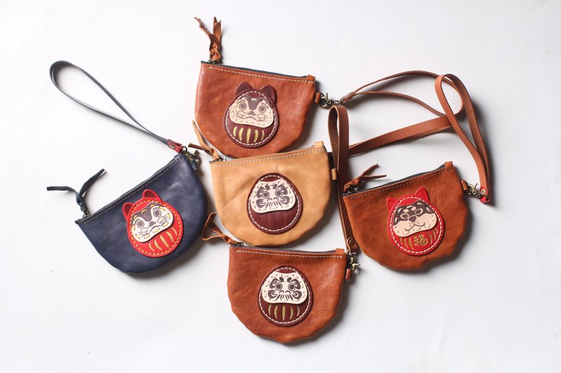 达摩零钱挂包 招财纳福 栗子/富士山系列 福神【免费刻字1-7字】 - 零钱包 - 真皮 