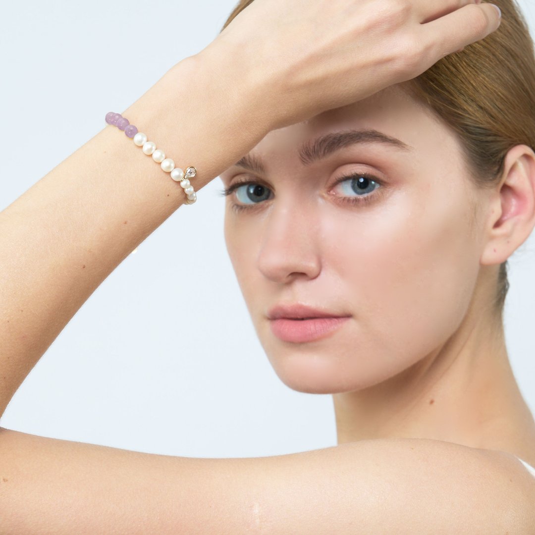 Graine Kunzite Pearl Bracelet - 手链/手环 - 珍珠 金色
