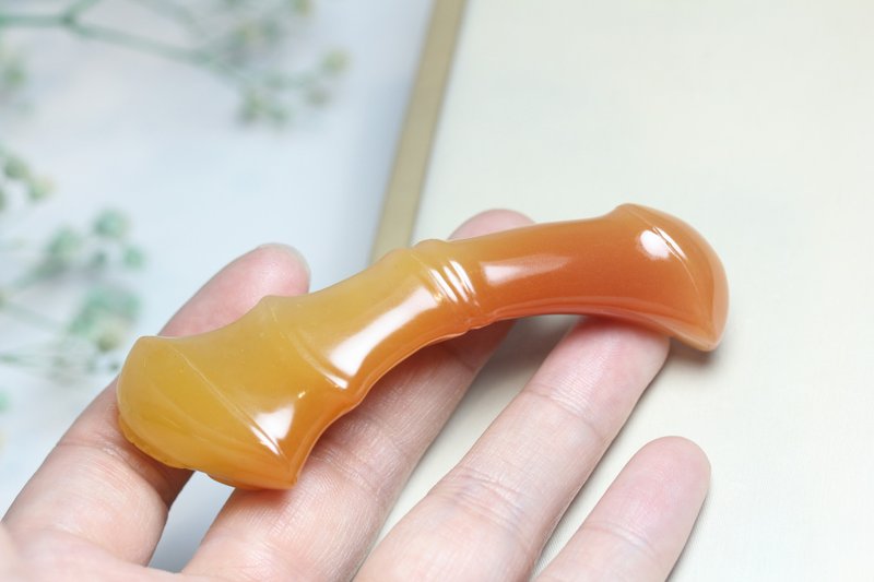 【节节高升】天然黄龙玉 竹节设计雕刻 手玩件 手把件 - 项链 - 玉石 红色