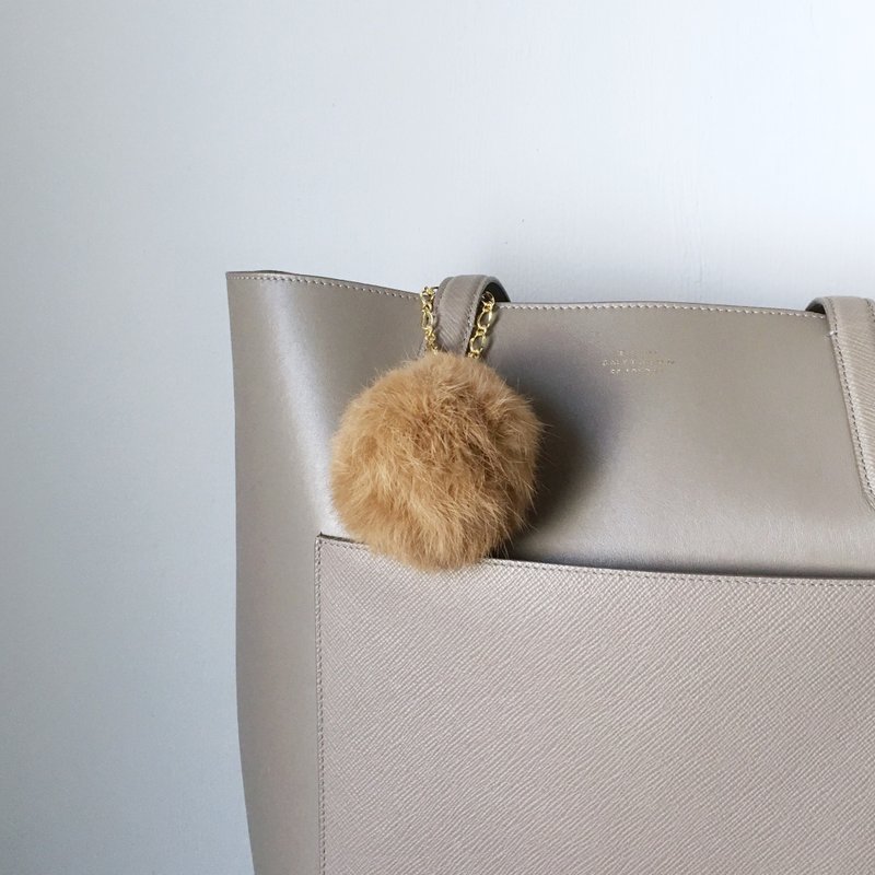 Bag charm Bird Charm carrying fluffy rabbit fur and Swarovski Brown - 钥匙链/钥匙包 - 其他材质 卡其色