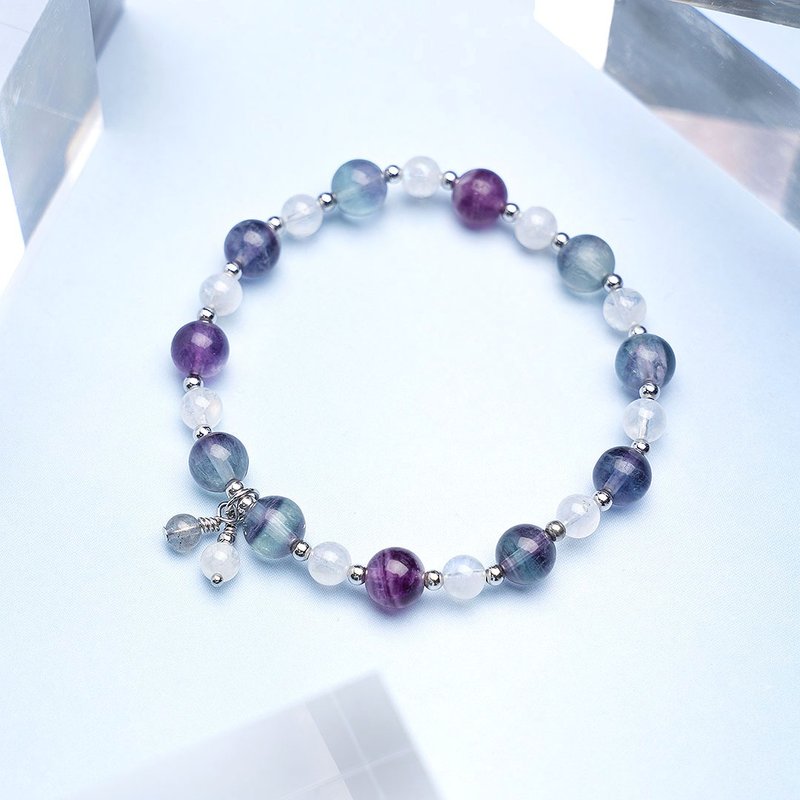 萤石月光石925银 水晶手链 - 手链/手环 - 水晶 紫色