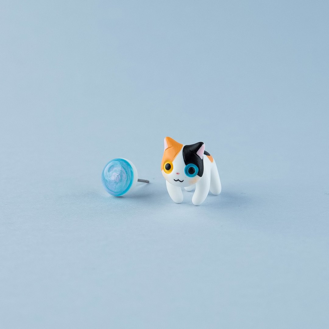 Japanese Bobtail Cat - Polymer Clay Earrings, Handmade&amp;Handpaited - 耳环/耳夹 - 粘土 橘色
