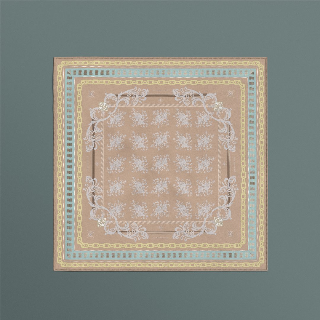 Brown Rose  仿丝丝巾 方巾 | 50x50cm - 丝巾 - 聚酯纤维 卡其色