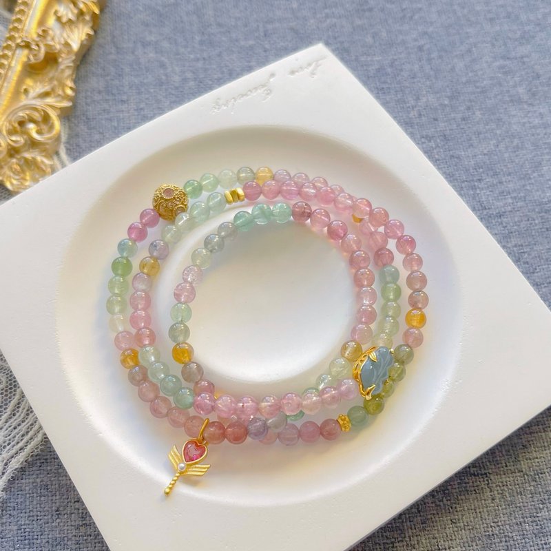 天然碧玺彩色渐变三圈多圈多宝手链 // 山与珠宝手作 DIY 原创 - 手链/手环 - 水晶 多色