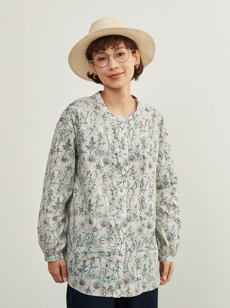 100% 棉植物印花衬衫 | 长袖衬衫 | 自然感春夏新款 KNXC422 - 女装衬衫 - 棉．麻 灰色