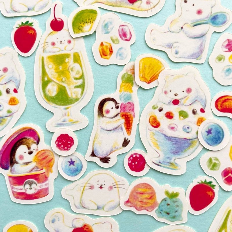 冰凉点心动物独立式贴纸 (附明信片) - 贴纸 - 纸 多色