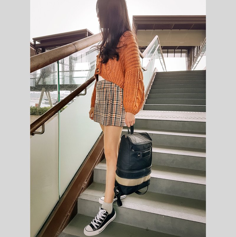 闺蜜背包－迷彩及焦糖色布 - 后背包/双肩包 - 其他材质 卡其色