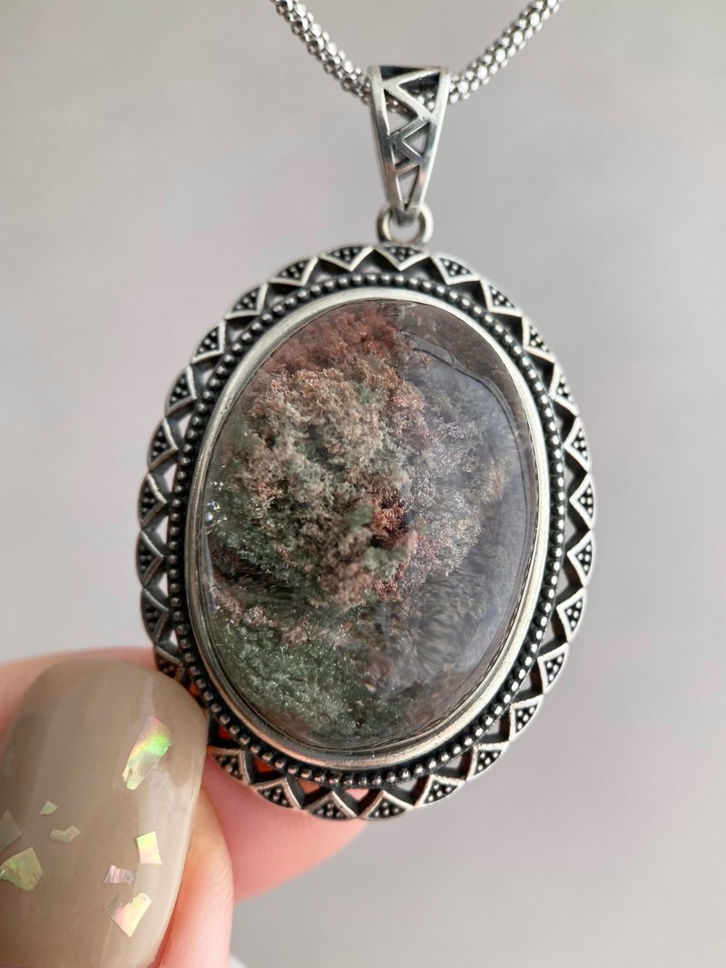 彩幽灵水晶 白水晶 S925银镶嵌 复古 吊坠 - 吊饰 - 水晶 