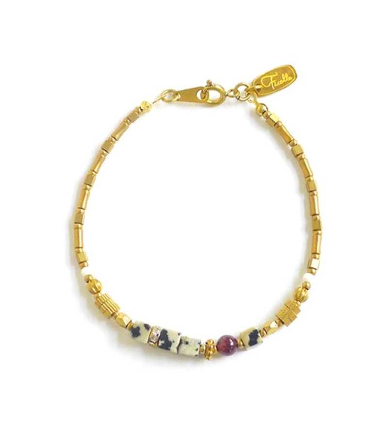 Ficelle |手工制作黄铜天然石手链 |【斑点石】 浪花上的乌克丽丽 - 手链/手环 - 宝石 