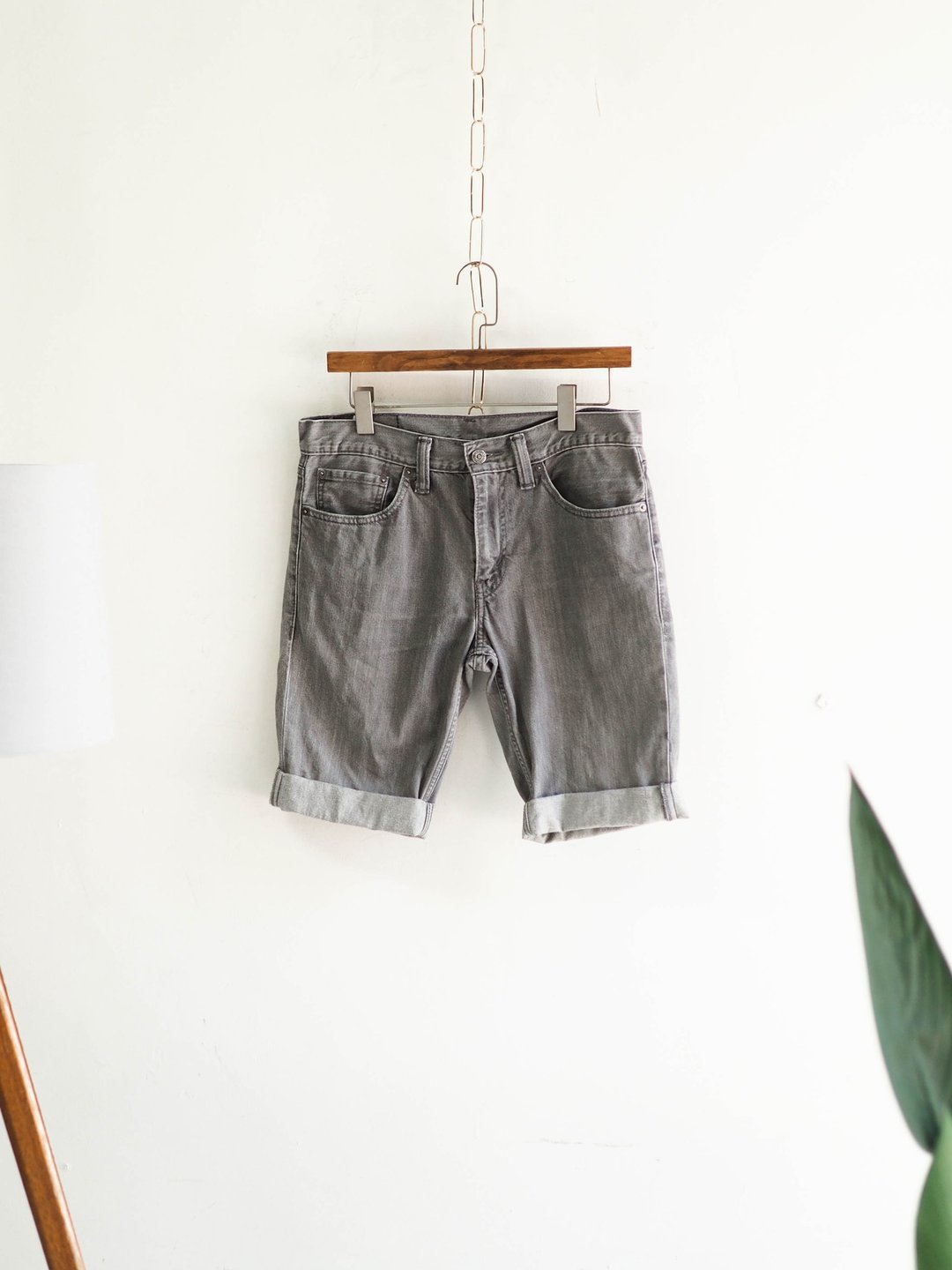 levis/ W32 轻轻独立老鼠浅灰 古董丹宁牛仔短裤 自改古着vintage - 男士短裤 - 棉 灰色