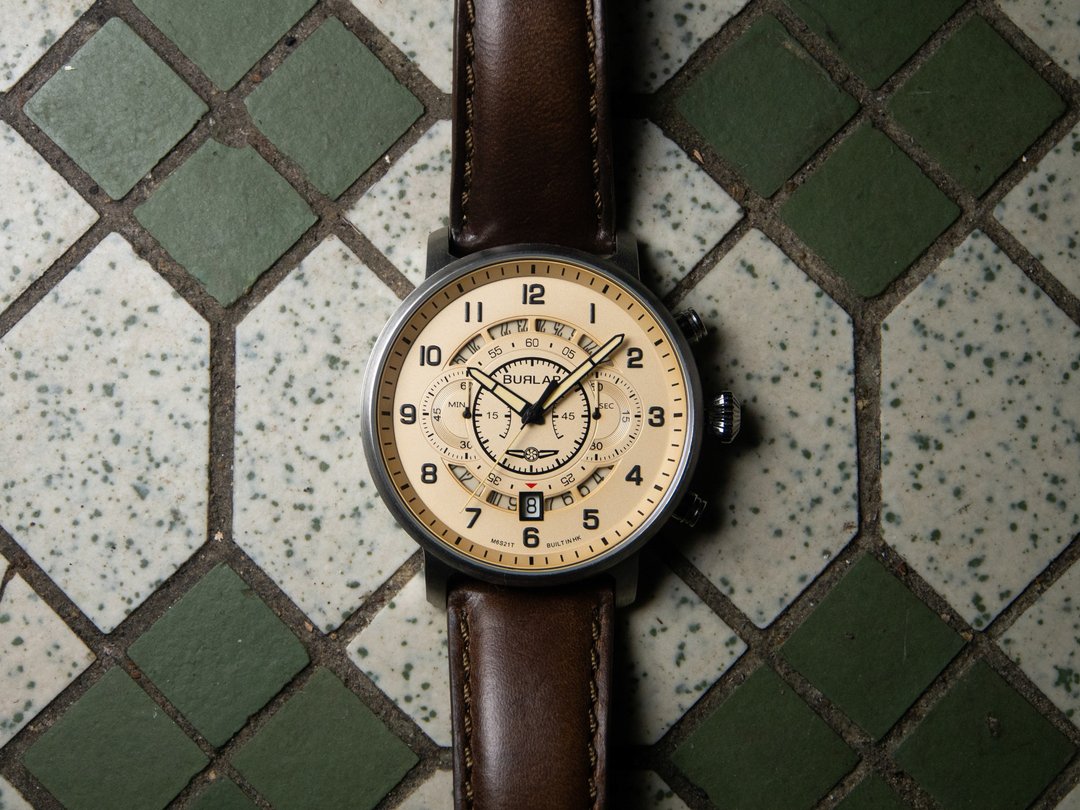 Burlap Watches 香港品牌 Chrono First 计时码腕表 钢色殻米色面 - 男表/中性表 - 不锈钢 卡其色