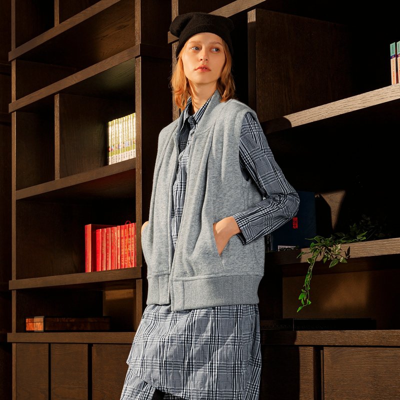 活褶罗纹针织背心 | 层次调节 | 温度与风格的完美平衡 - 女装背心 - 其他材质 灰色