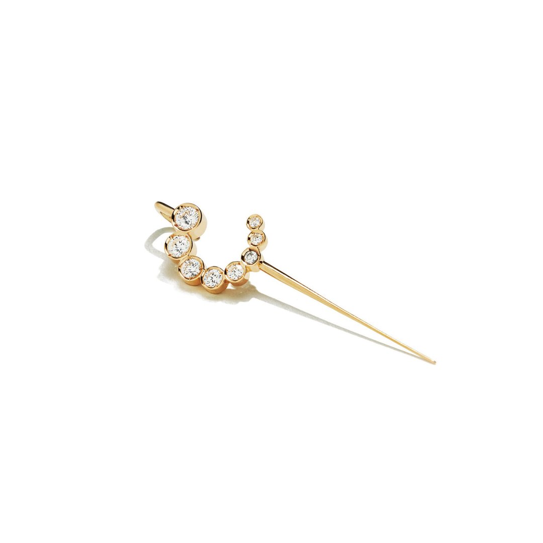 月弯宝石耳针 925银厚镀18K金 Nemesis Diamond Earpin - 耳环/耳夹 - 纯银 金色