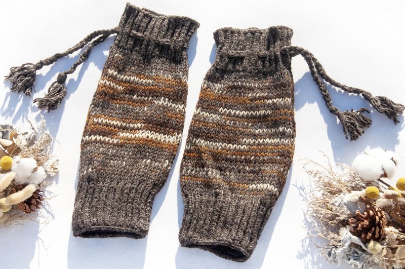 手织纯羊毛针织袜套/编织羊毛袜套/内刷毛袜套/保暖袜套-咖啡拿铁 - 袜子 - 羊毛 咖啡色