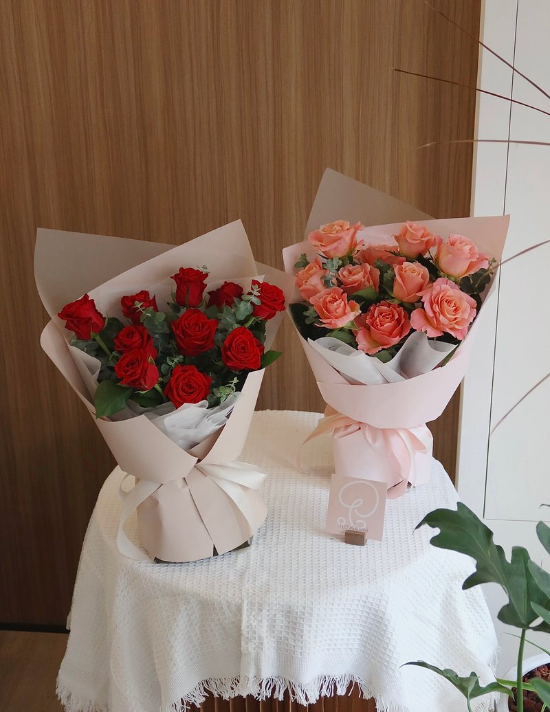 高质感玫瑰花束 红玫瑰、珍爱你粉橘玫瑰 附卡片与提袋 - 植栽/盆栽 - 植物．花 红色