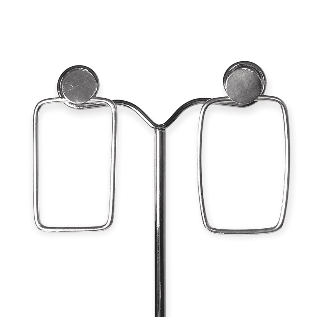Stud Earrings Handmade Minimalist 2 Style Square and Circle 925 Sterling Silver - 耳环/耳夹 - 银 银色