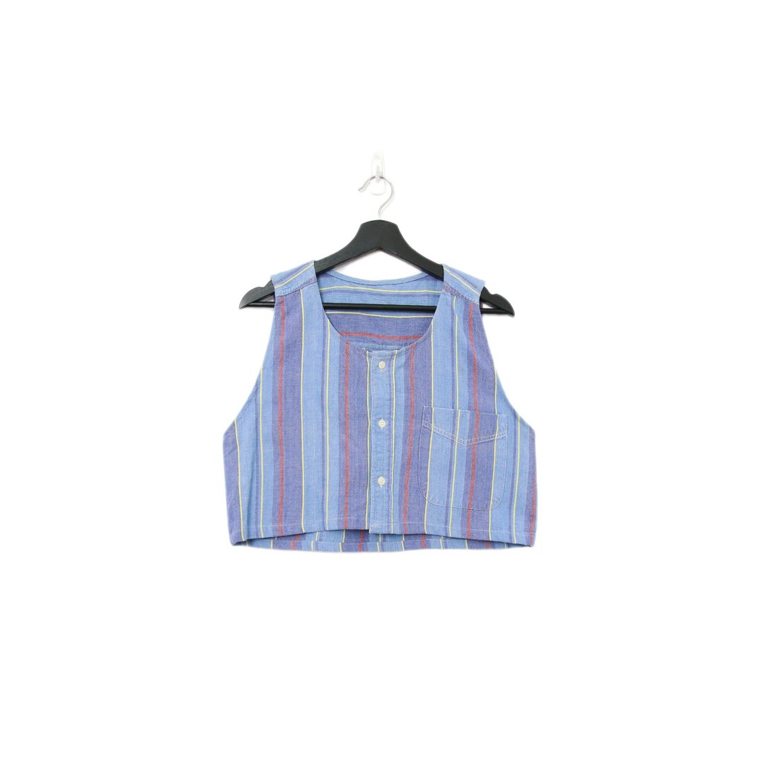 Back to Green-再制水洗丹宁条纹背心 靛紫色 tt-04 vintage vest - 女装背心 - 棉 