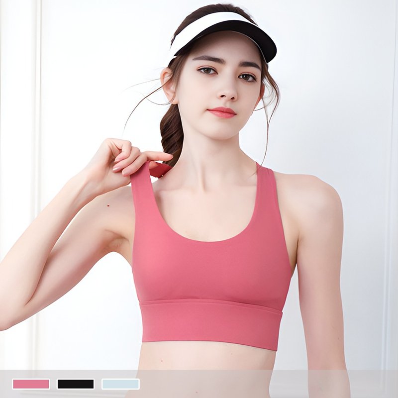 Pink Lady 裸感透气 交叉美背 背扣式抗震包覆 运动内衣 瑜珈背心 - 女装运动内衣 - 其他人造纤维 粉红色