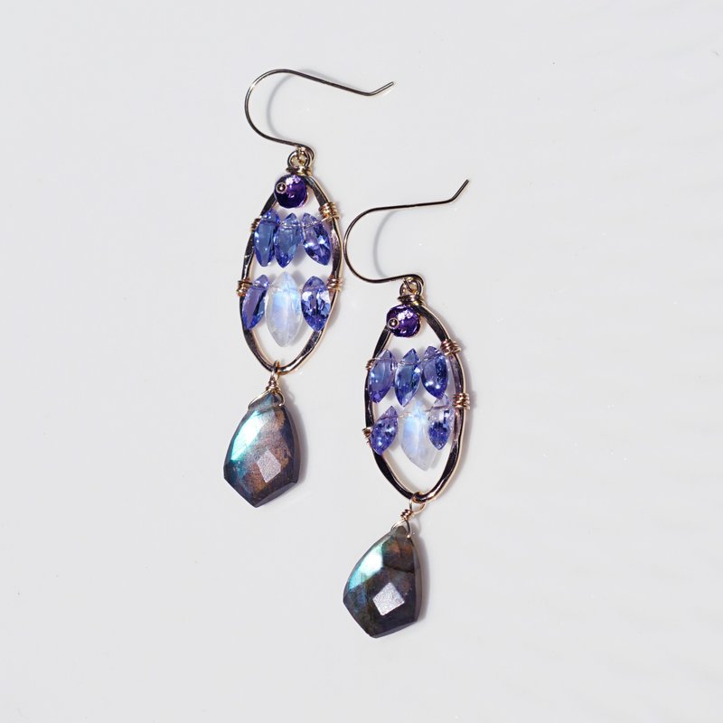 丹泉石与拉长石编织的宝石鱼耳环 - 医疗级不锈钢 Jewelry fish - 耳环/耳夹 - 宝石 蓝色
