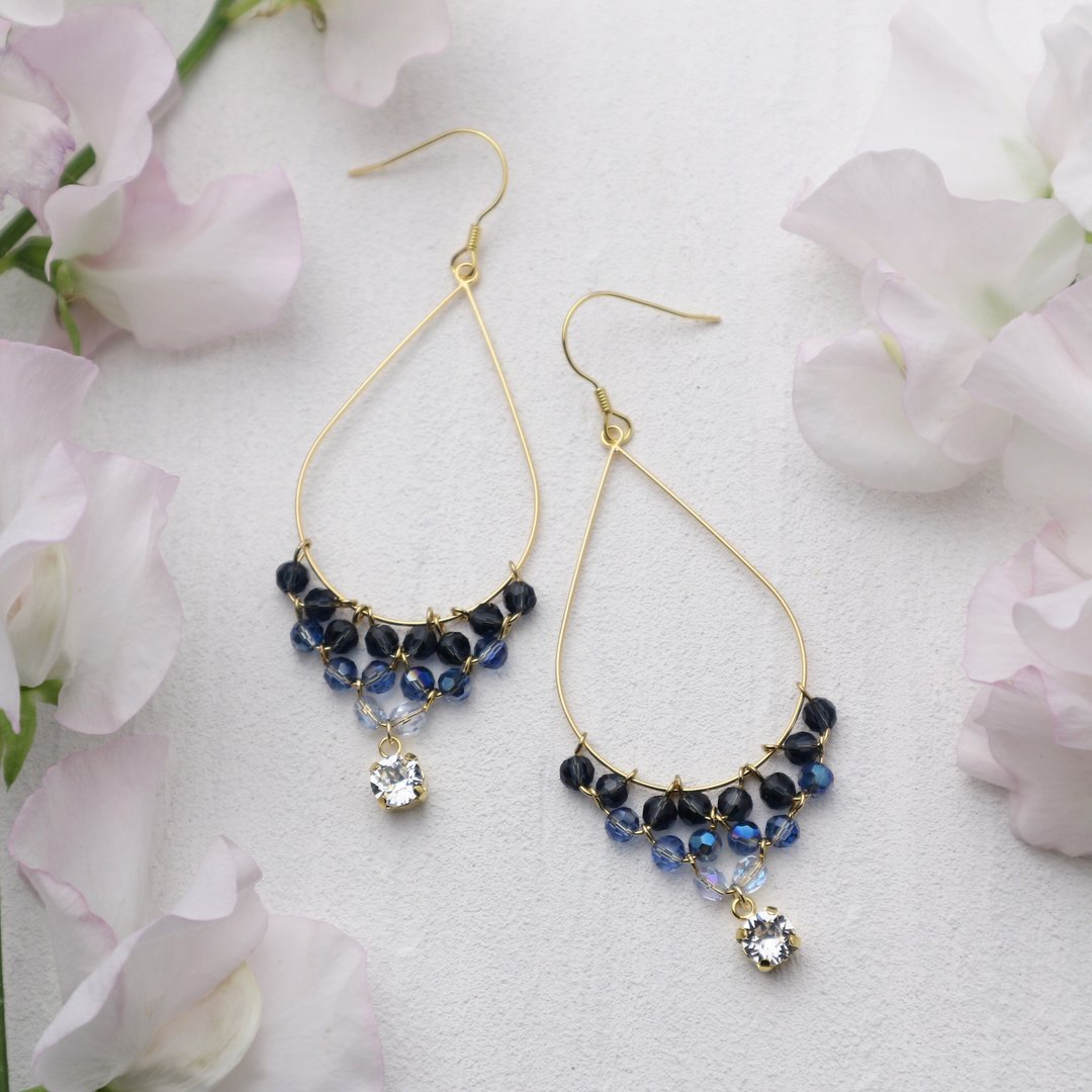Czech Beads Earrings (blue) / Gradient Clip-On Blue - 耳环/耳夹 - 玻璃 蓝色