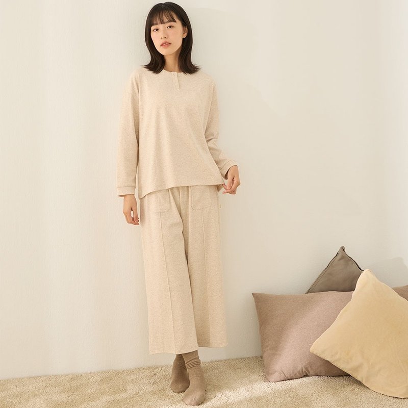 圆领半开襟螺纹柔软套装-共2色 - 居家服/睡衣 - 棉 多色