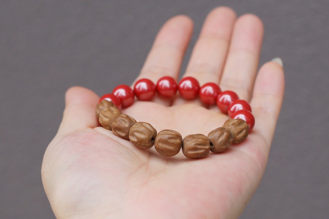 壹染指香品 | 木樨香 百香籽纹 高含量帝王砂 | 开运辟邪 愉悦 - 手链/手环 - 植物．花 红色