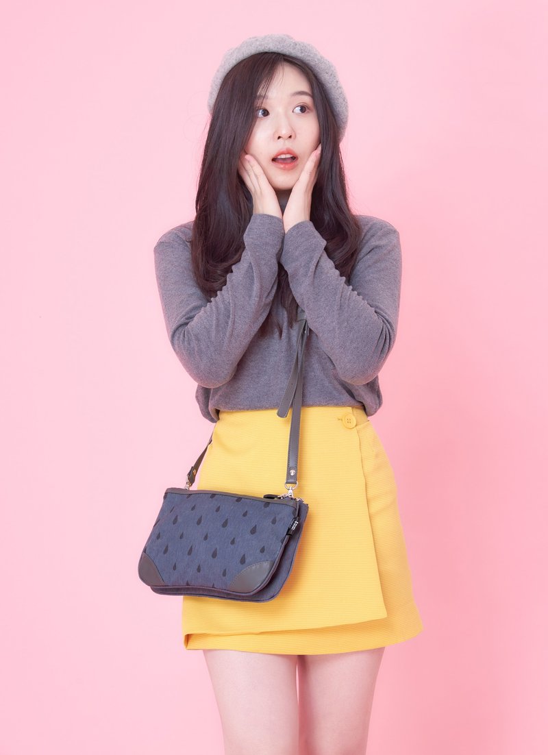 Dark gray double Zip crossbody Purse /customize your name on the bag - 皮夹/钱包 - 聚酯纤维 灰色