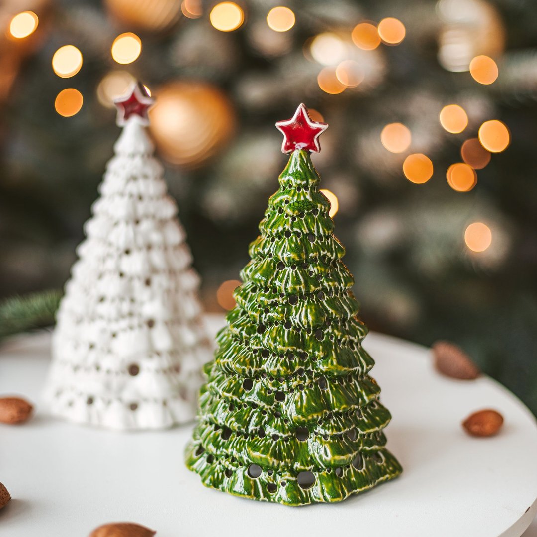 Ceramic Christmas Tree Tea Light Holder - 蜡烛/烛台 - 陶 