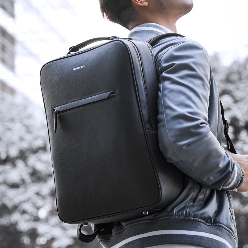 Earthen 环保再生革 笔电背包 15吋16吋 (海军蓝) - 后背包/双肩包 - 真皮 黑色