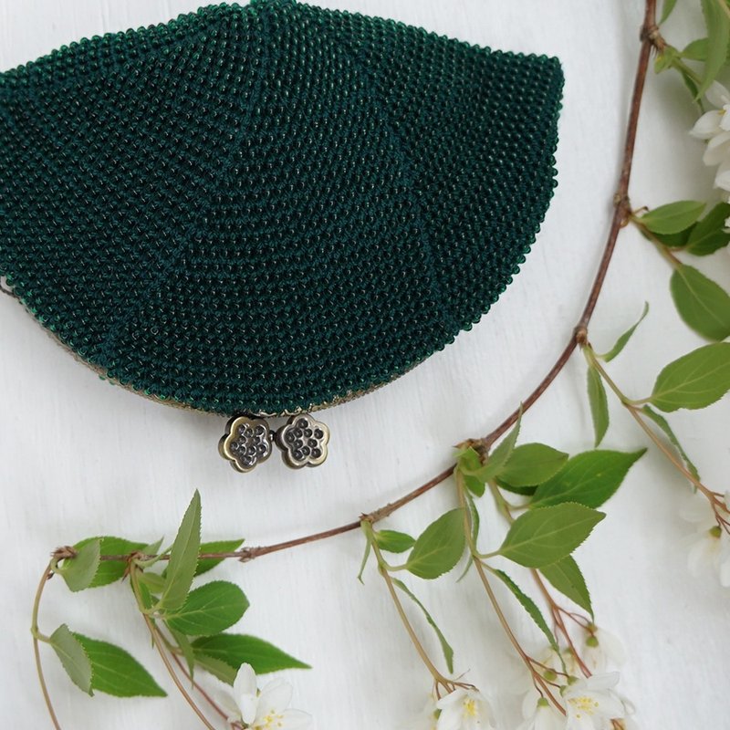 Ba-ba handmade Seedbeads crochet pouch No.1671 - 化妆包/杂物包 - 其他材质 绿色