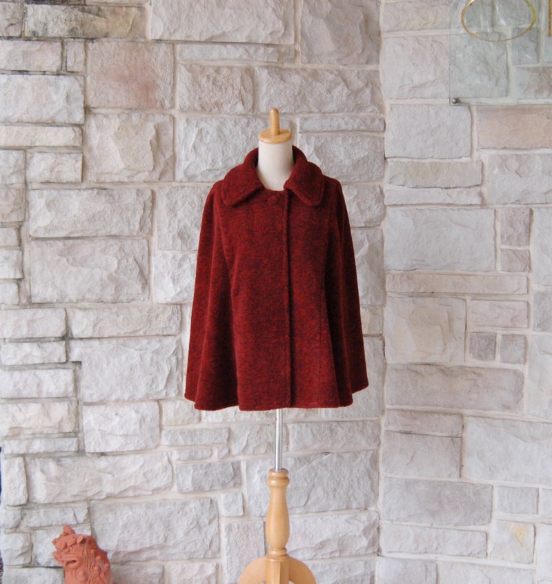 【优雅斗篷外套】深邃的霜降复古名媛红 安哥拉・羊毛针织布料 适合圣诞新年穿着 - 女装西装外套/风衣 - 羊毛 红色