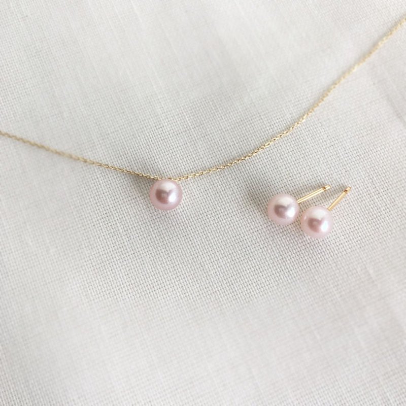 5mm or 6mm Dainty Pink Pearl Necklace and Earrings Set - 项链 - 珍珠 粉红色