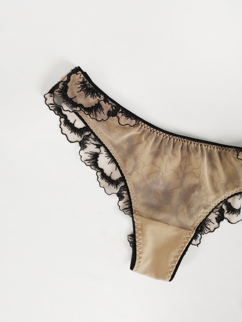 Floral lace brazilian panties - Cute lingerie - Women's sexy underwear - 女士内衣裤 - 聚酯纤维 咖啡色