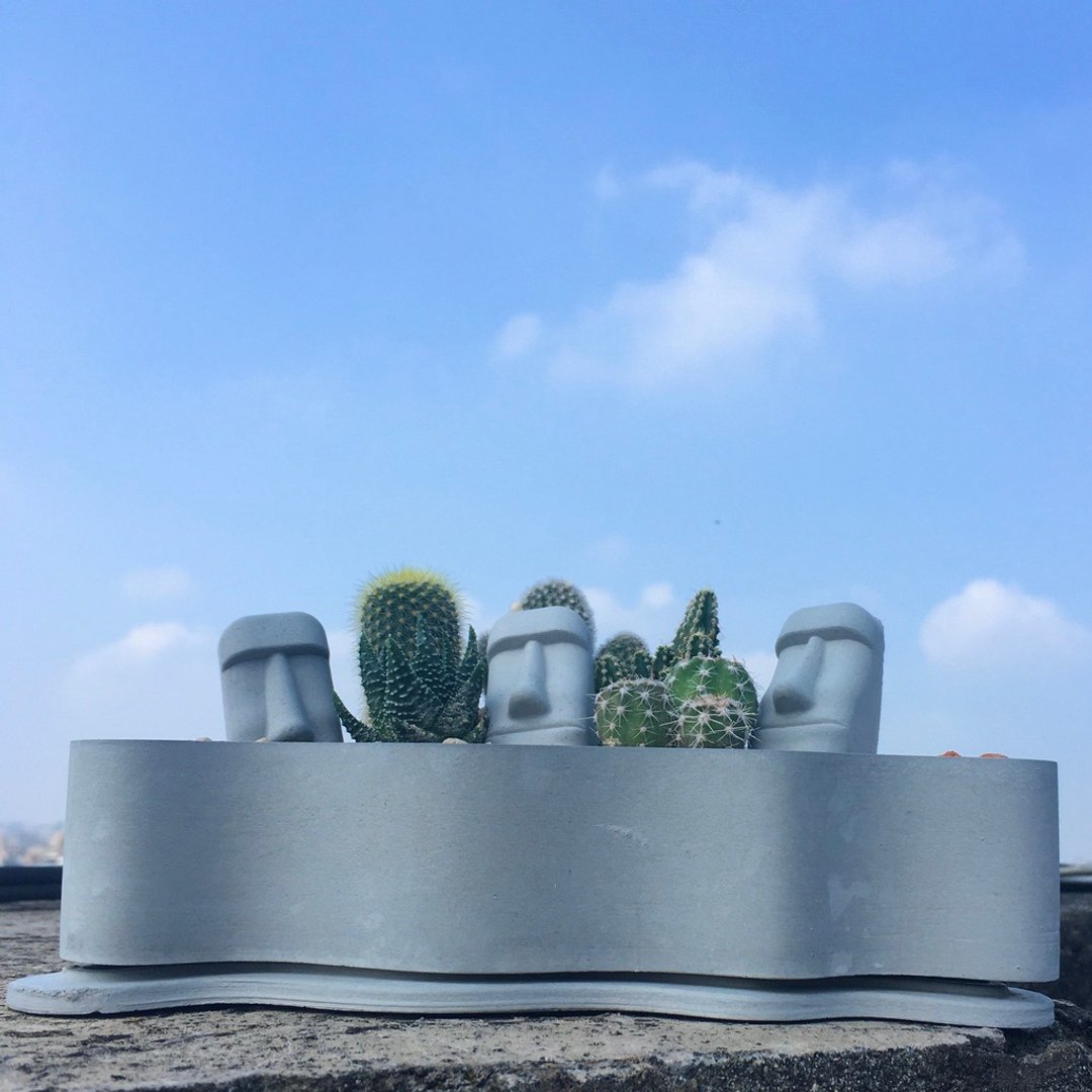 【摩艾岛屿】迷你仙人掌造景DIY 室内植栽 手作礼物 生日礼物 - 植栽/盆栽 - 水泥 灰色