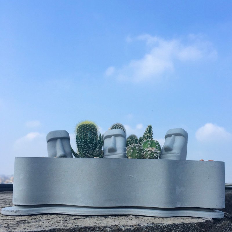 【摩艾岛屿】迷你仙人掌造景DIY 室内植栽 手作礼物 生日礼物 - 植栽/盆栽 - 水泥 灰色