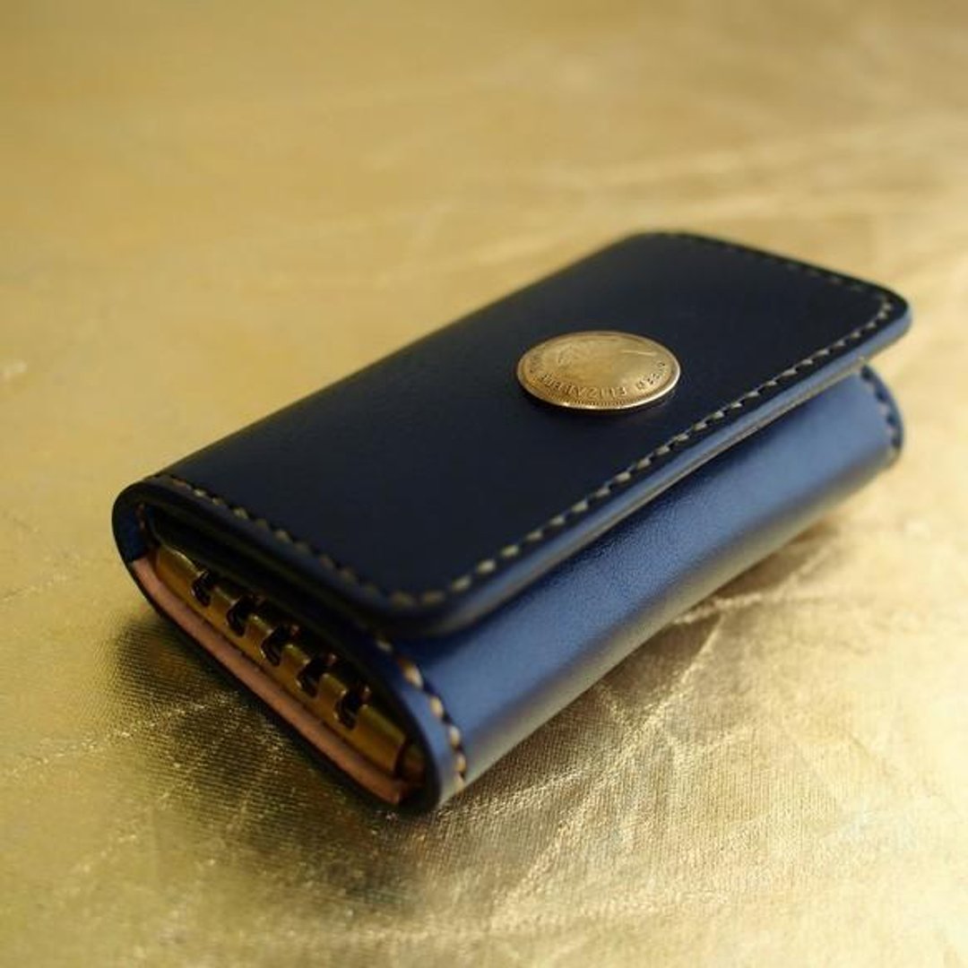 Indigo-dyed genuine leather key case Belgian leather Lugato can be personalized - 钥匙链/钥匙包 - 真皮 蓝色