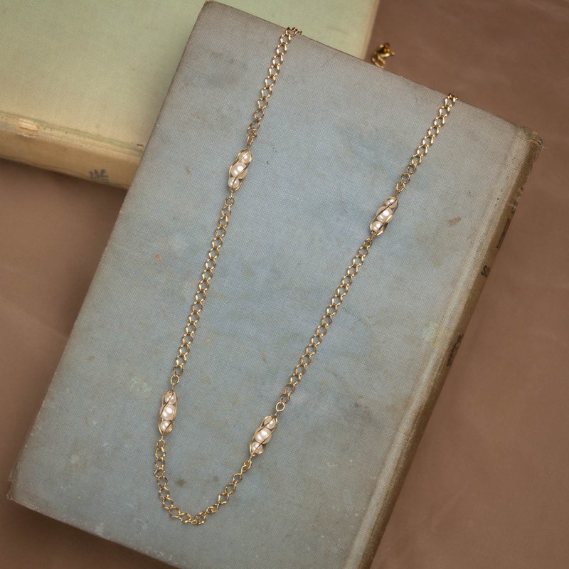 美国 Avon 品牌古董 螺旋珍珠装饰长项链 - 项链 - 其他金属 金色