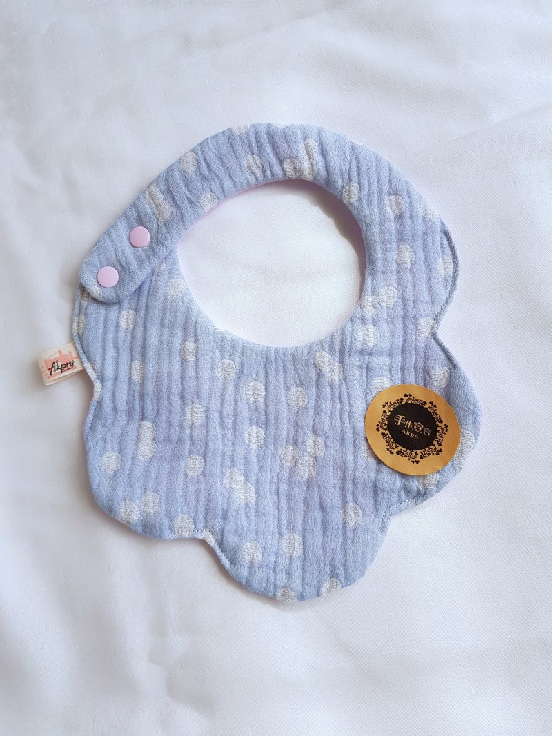 水玉-浅单宁色-八层纱100%cotton双面造型围兜.口水巾 - 满月礼盒 - 棉．麻 蓝色