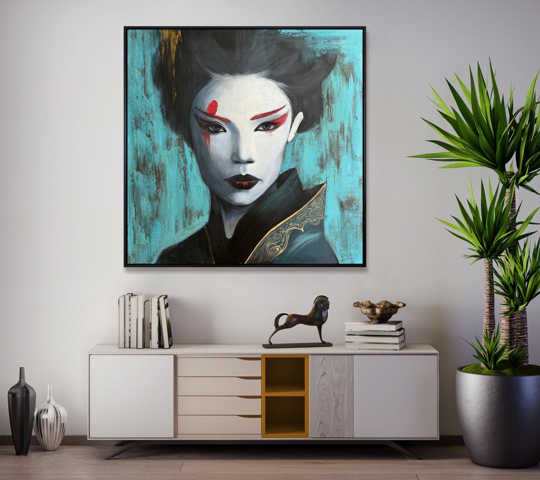 亚洲女性艺术具象绘画女性肖像亚洲文化绘画 - 墙贴/壁贴 - 压克力 绿色