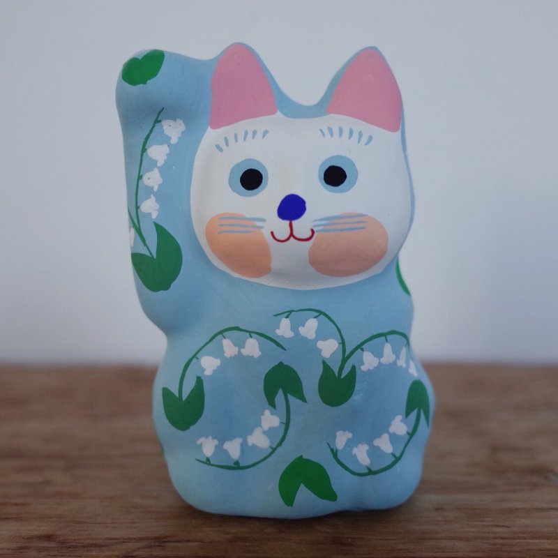 Lucky Cat Lily of the valley pattern right hand beckoning - 玩偶/公仔 - 纸 