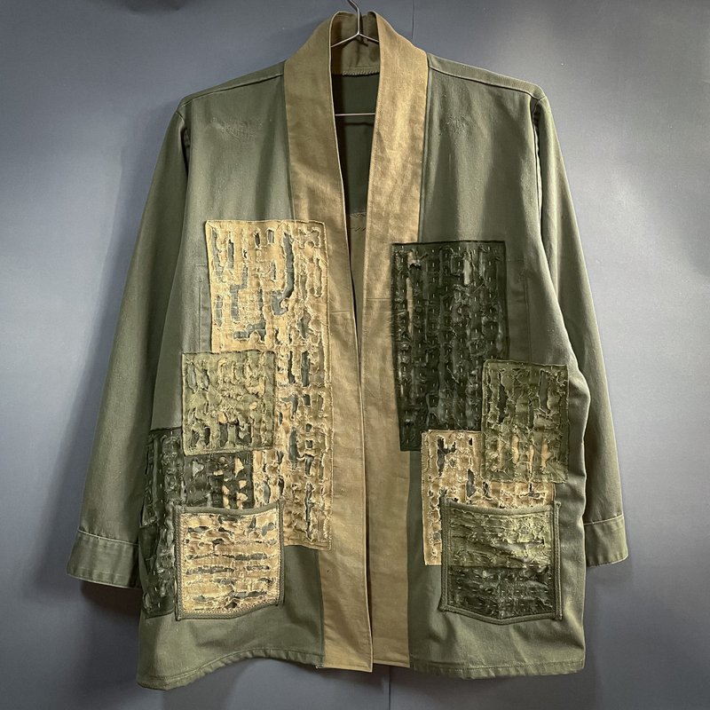 再制褴褛和服 us army OG-507 Remake boro noragi - 男装上衣/T 恤 - 棉．麻 绿色