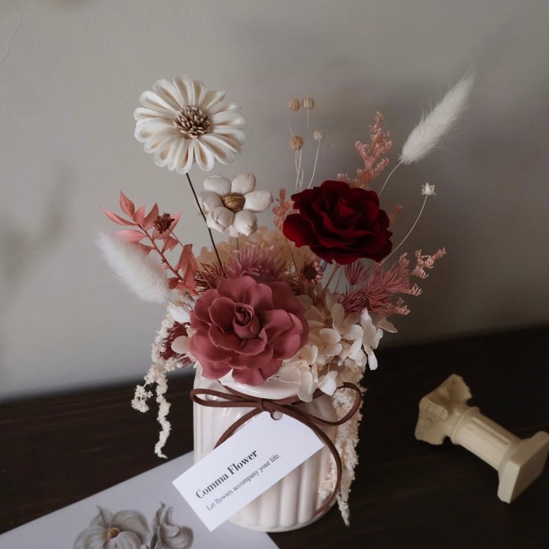 牛奶瓶永生玫瑰盆花 三色 情人节礼物 开幕盆花 居家摆设 送礼 - 干燥花/捧花 - 植物．花 多色