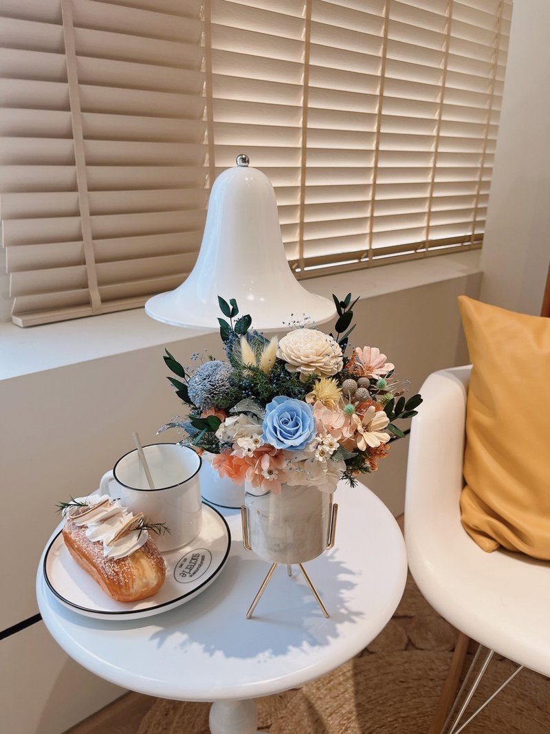 永生花盆 永生玫瑰花 干燥花 开幕盆花 大理石纹 祝贺花礼 - 干燥花/捧花 - 植物．花 蓝色