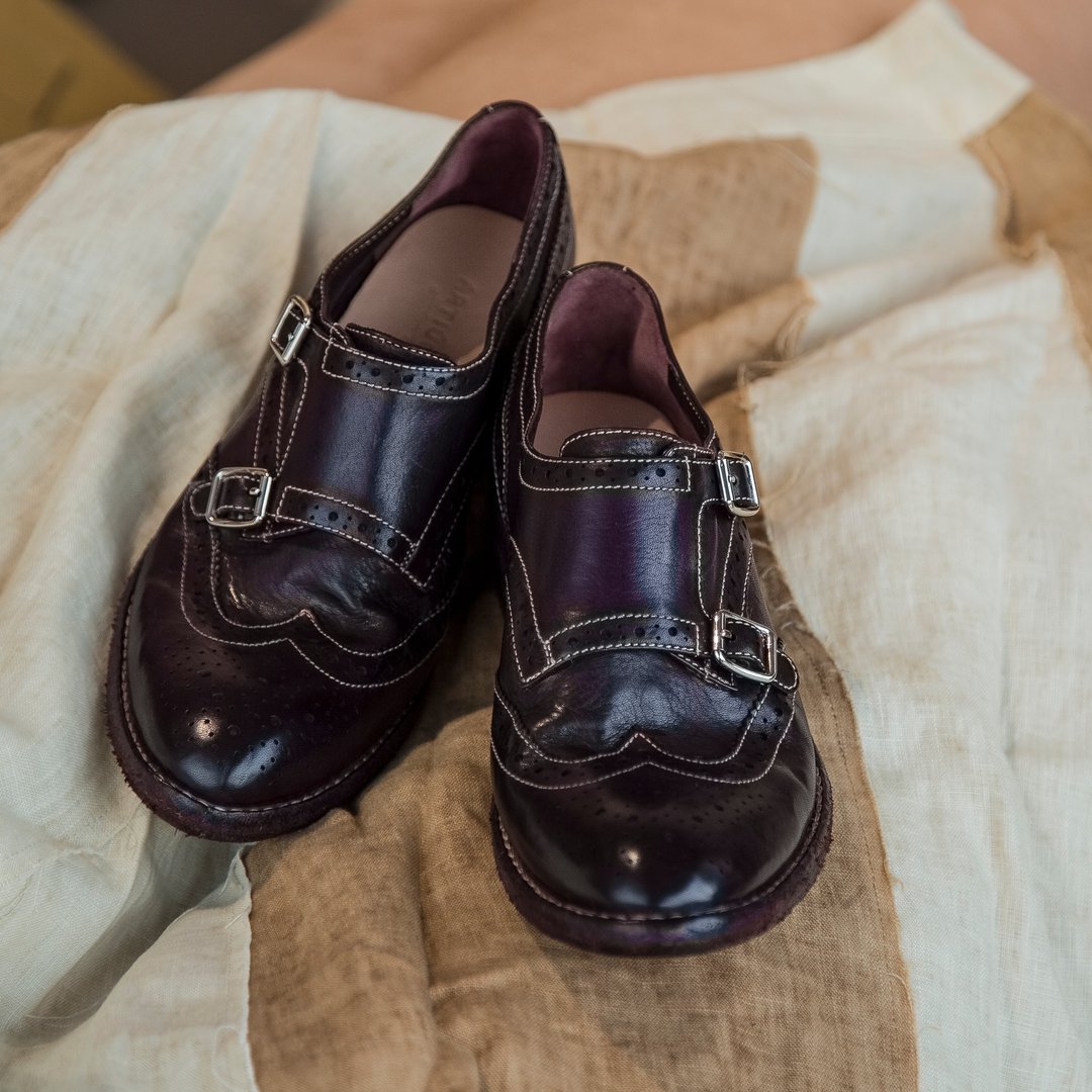 dark purple horse hide brogue monk复古水洗马皮深紫雕花孟克鞋 - 其他女款皮鞋 - 真皮 紫色