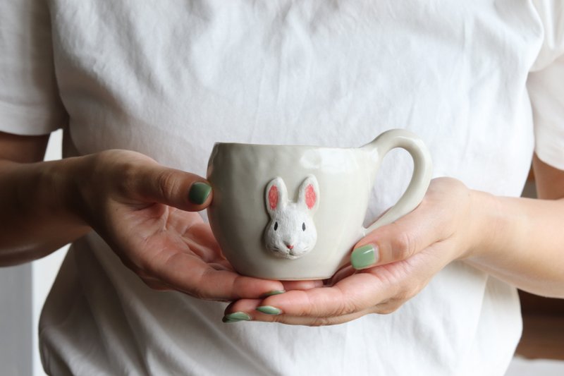 Animal mug rabbit [Made-to-order] - 陶艺 - 陶 白色