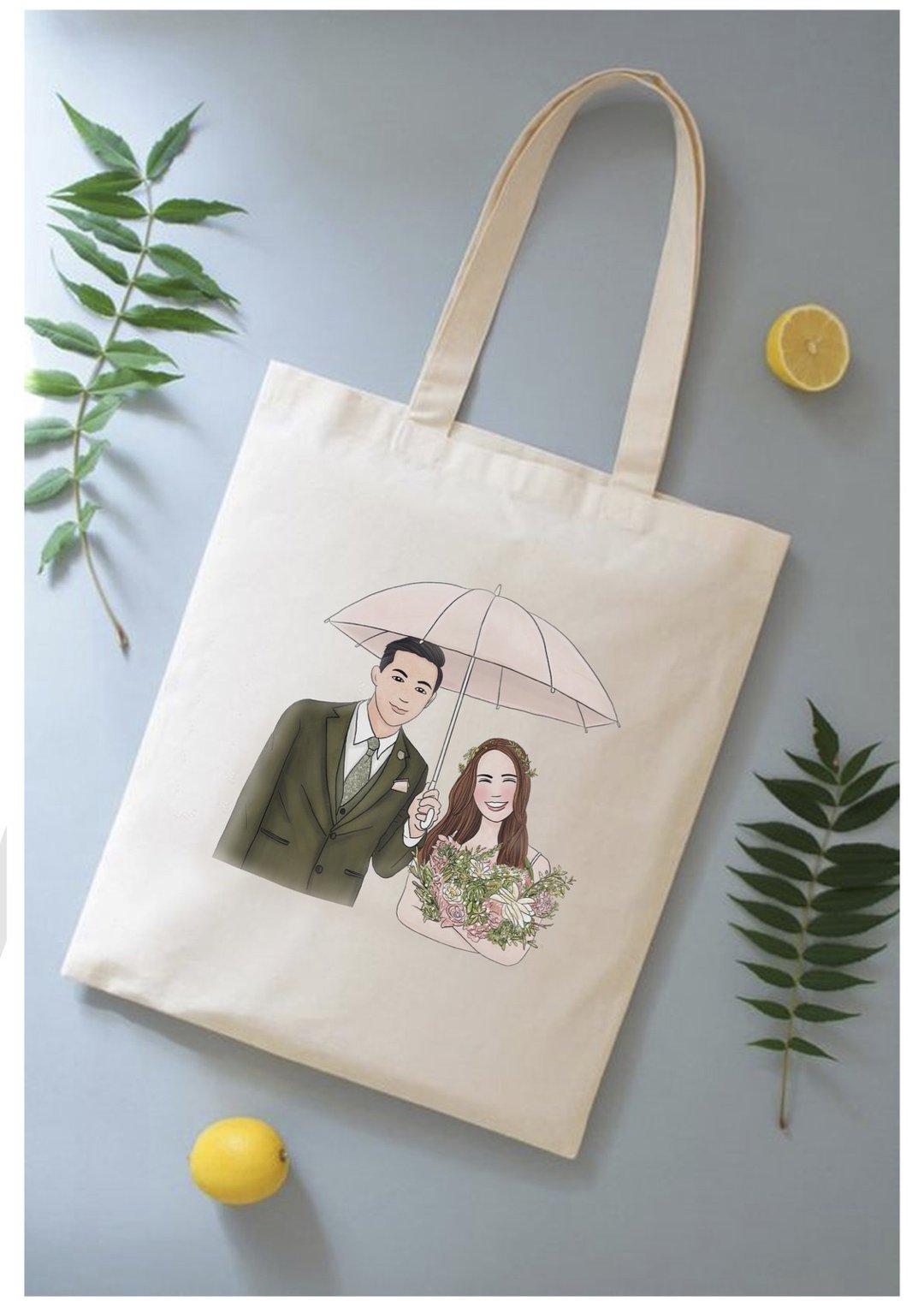 【定制化】 帆布袋   | 似颜绘 | 婚礼小物帆布袋 | - 侧背包/斜挎包 - 棉 白色