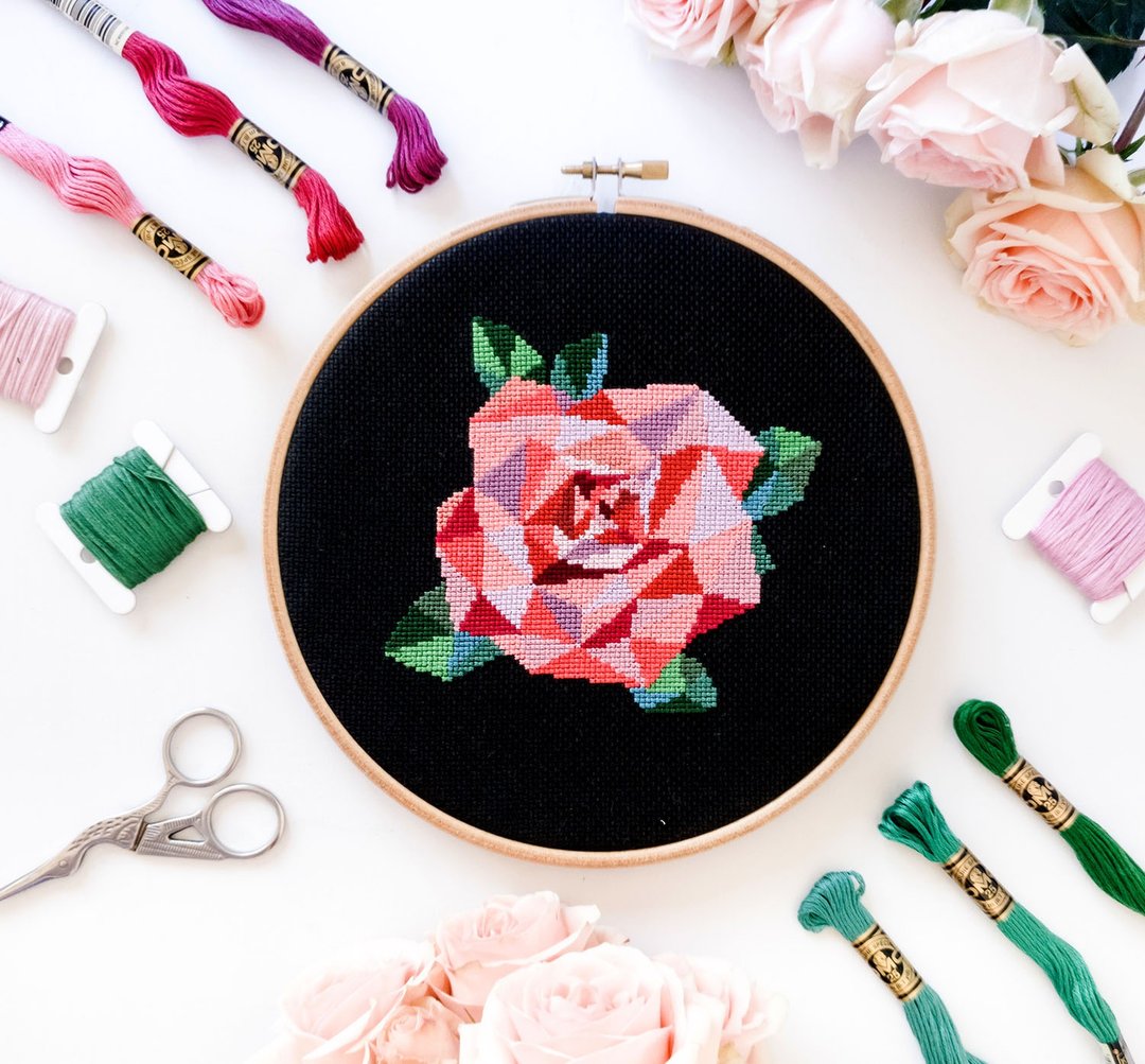 Geometric Rose Cross Stitch PDF Pattern 十字繡 - 编织/刺绣/羊毛毡/裁缝 - 其他材质 