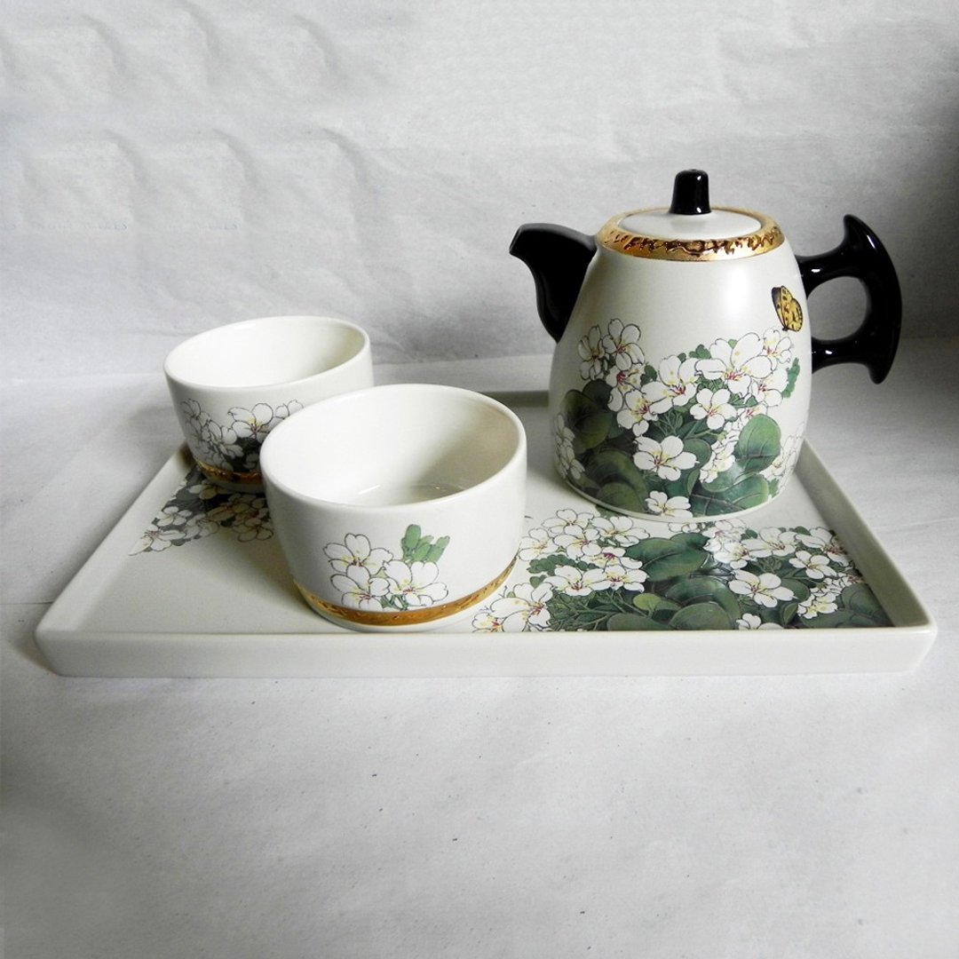 【莺歌烧】新太源 - 油桐鎏金茶具组 (1 壶 2 杯 1 茶盘) - 茶具/茶杯 - 陶 
