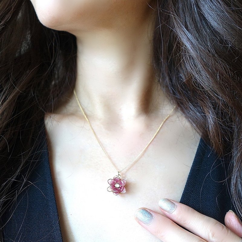 长度可调 大理花项链 九月诞生花 - 项链 - 树脂 红色