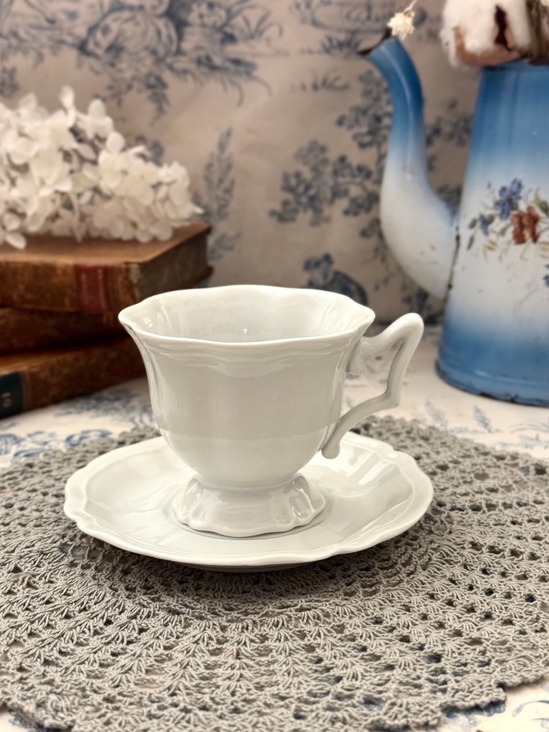 *40330-魅力法国古董 LIMOGES 纯白茶杯与碟 - 茶具/茶杯 - 瓷 
